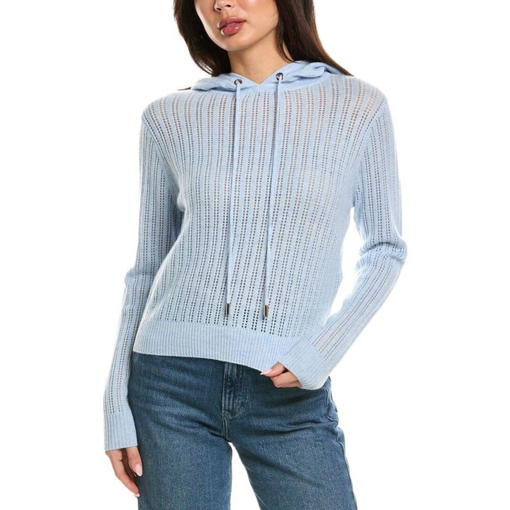 Brodie Cashmere Womens  Demi Ladder 100% Cashmere Hoodie, Blue